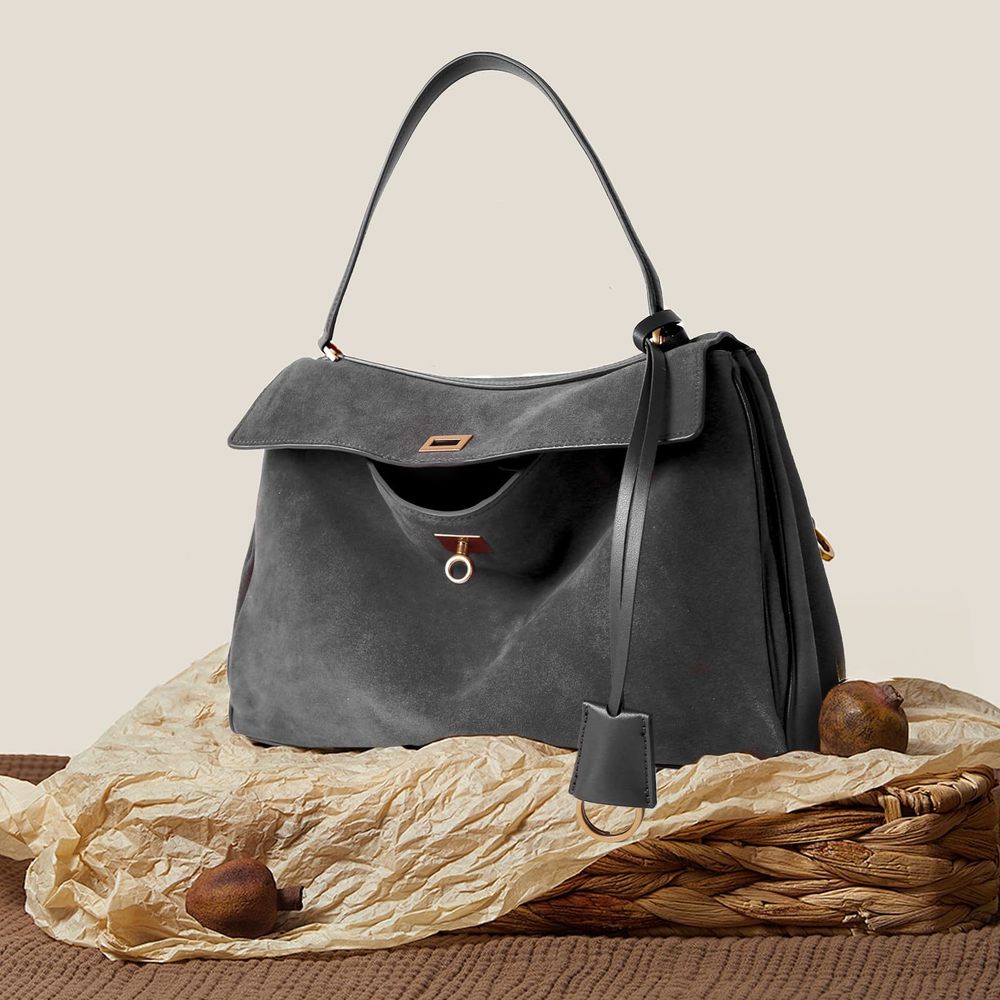 Leather Suede Tote Bag Genuine Leather Shoulder Handbag - Large :') - Picture 2 of 6
